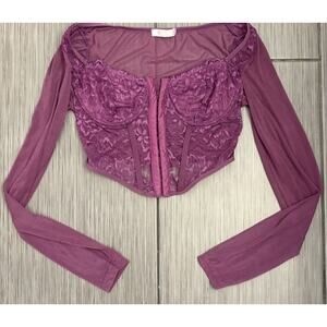 Avidlove Purple Cropped Corset Sheer Long Sleeve Top Size Small Festival Sexy